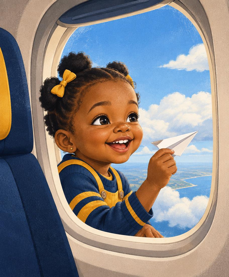 Amara enjoying the view from an airplane window